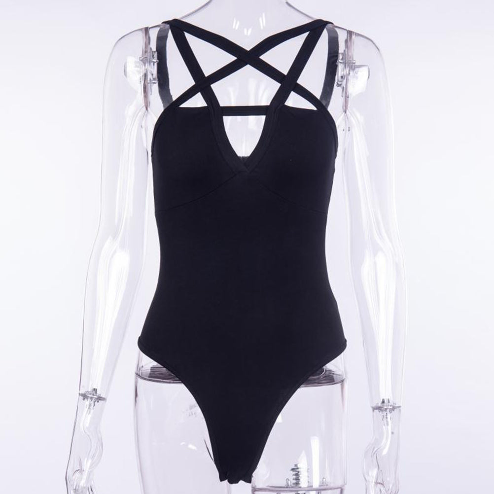 Star-Shaped Bodysuit with Crossed Straps and Open Back