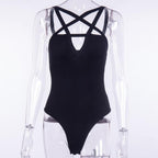 Star-Shaped Bodysuit with Crossed Straps and Open Back