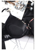 French Lace Edge Floral Print Bra Set for Women