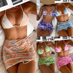 2022 Women's Striped Bikini Set with Skirt (3 Pieces)