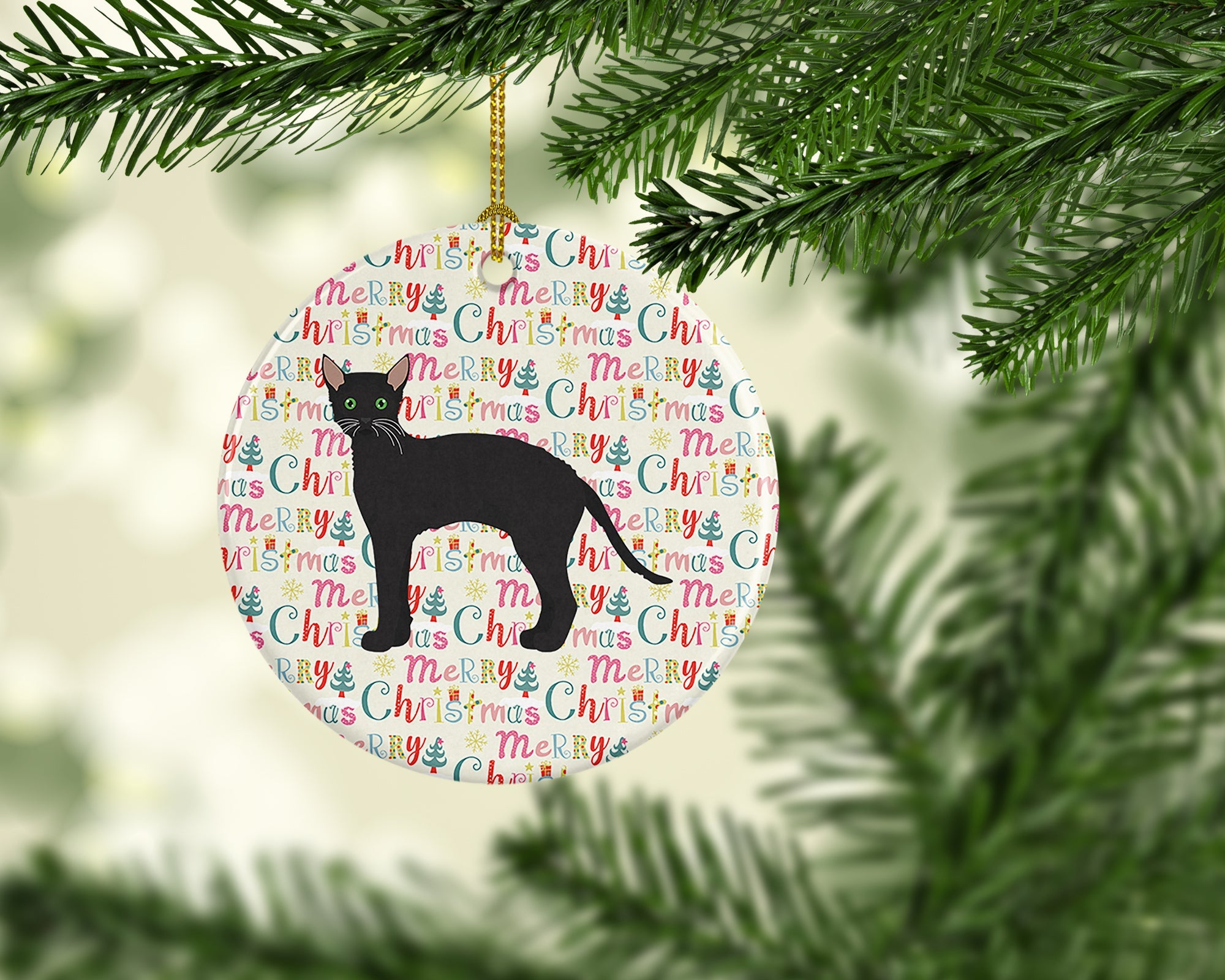 Black German Rex Cat Christmas Ceramic Ornament