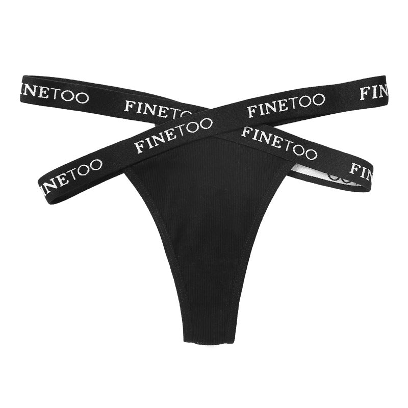 Women's High Split Cotton Thong with Cross Letter Belt