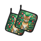 Chausie Cat By the Christmas Tree Pair of Pot Holders