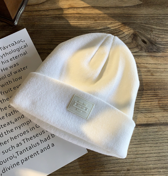 Simple Small Letter Knitting Wool Hat | Embroidered Cap