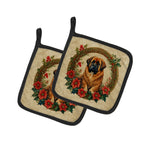 Tibetan Mastiff Christmas Flowers Pair of Pot Holders