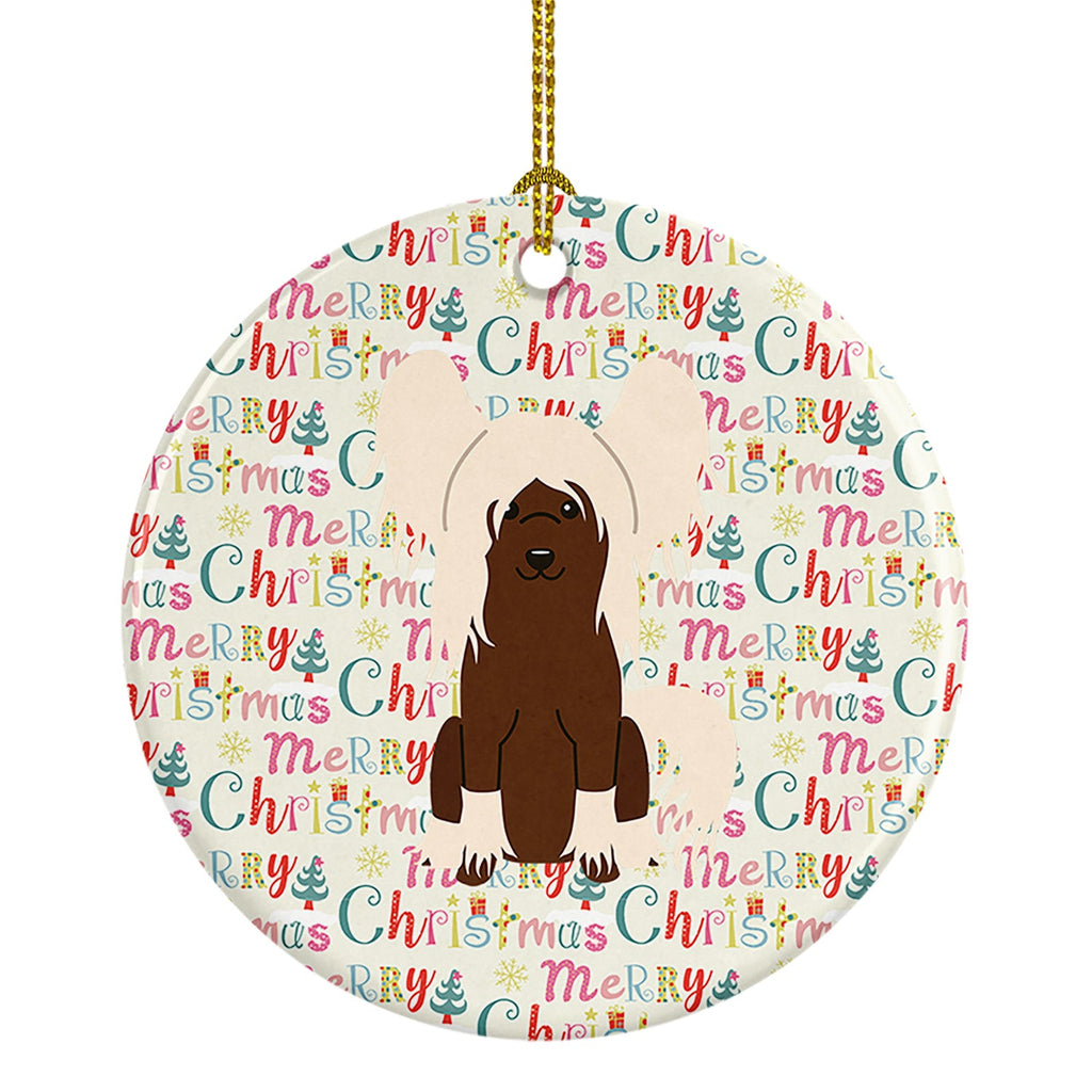 Merry Christmas Chinese Crested Cream Ceramic Ornament