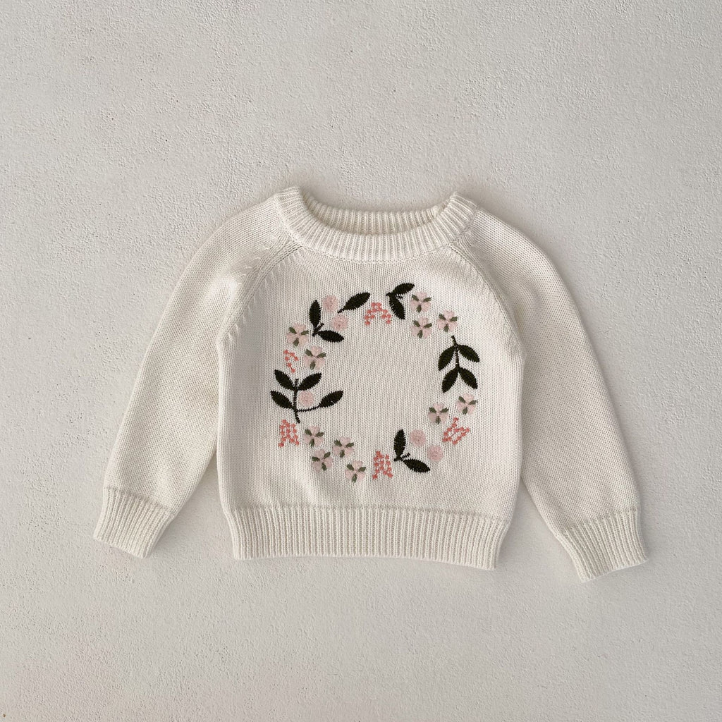 Embroidered Flower Knitted Pullover Top for Girls | Streetwear