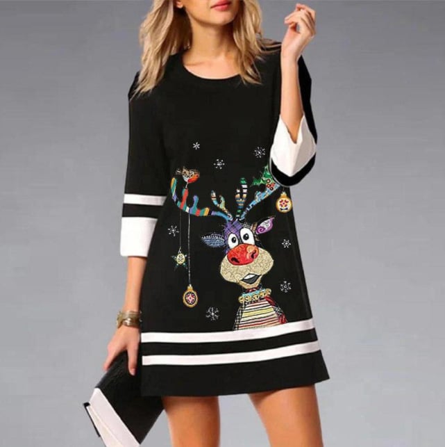 Women's Christmas Print 3/4 Sleeve Casual Dress