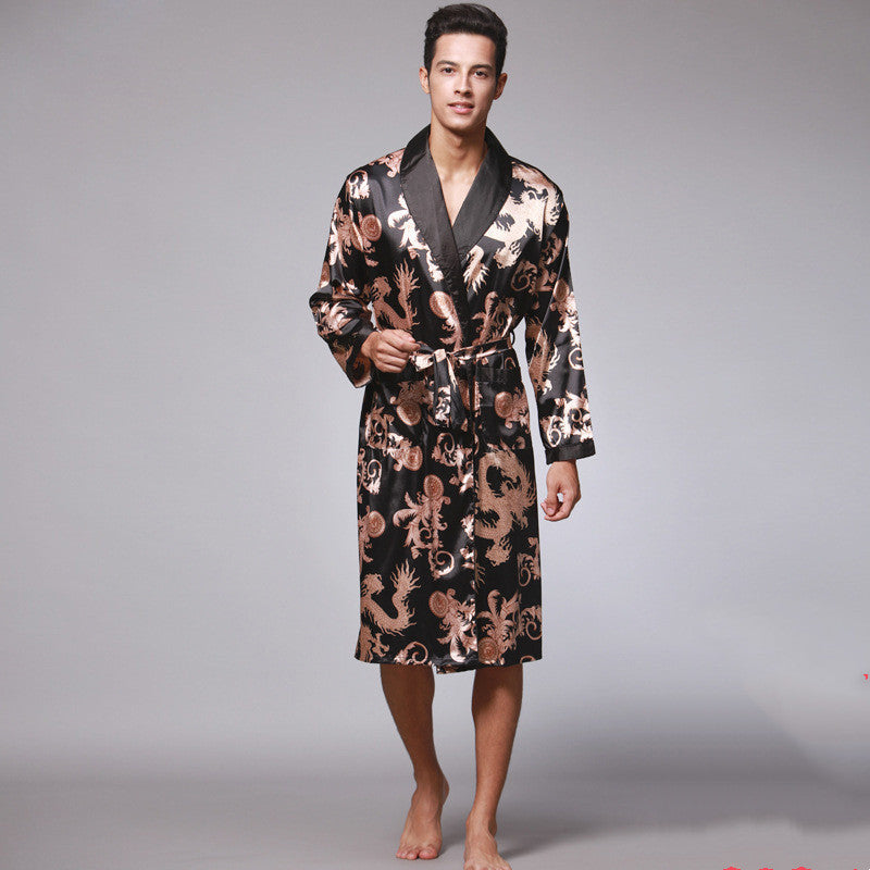 Printed Dragon Pattern Long-Sleeved Nightgown Robe