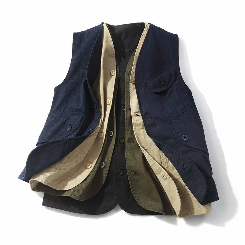 Men's Multi-pocket Retro Casual Vest Jacket Top