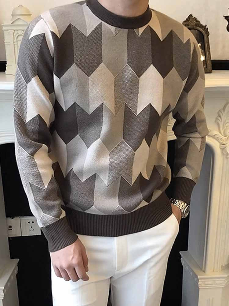Geometric Jacquard Men's Retro Knitted Sweater Top