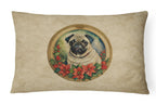 Pug Christmas Flowers Throw Pillow