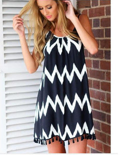 2020 Summer Wave Pattern Fringe Cami Dress