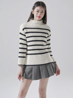 Striped Half Turtleneck Knitted Sweater for Women