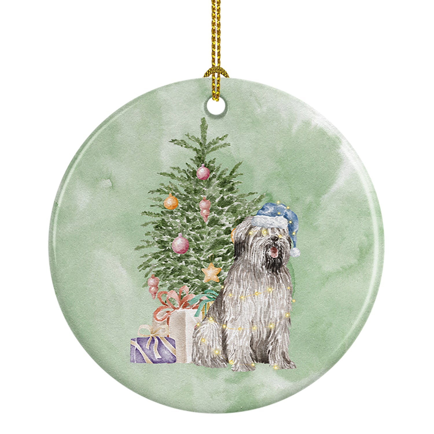Briard #2 Christmas Presents and Tree Ceramic Ornament