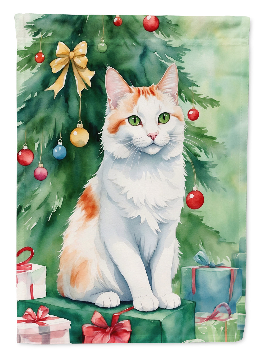 Turkish Van Cat By the Christmas Tree Garden Flag