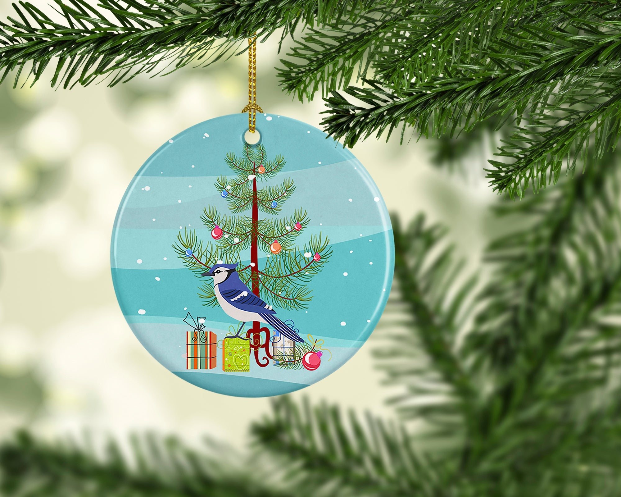 Jay Bird Merry Christmas Ceramic Ornament