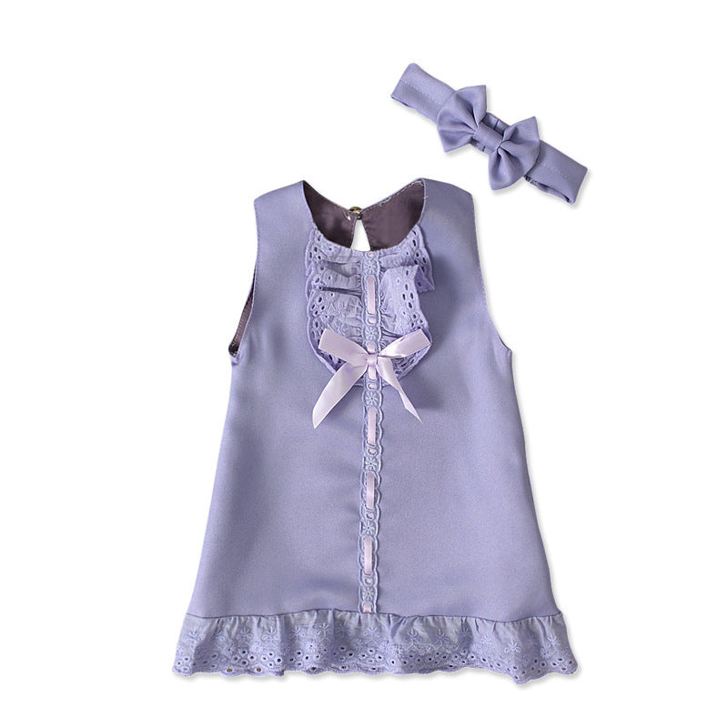 Summer Style Girls' Sleeveless Bow Dress and Headband Set