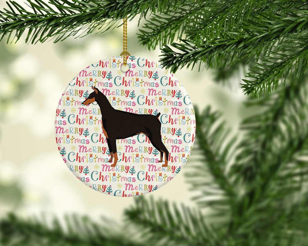 Doberman Pinscher Merry Christmas Ceramic Ornament