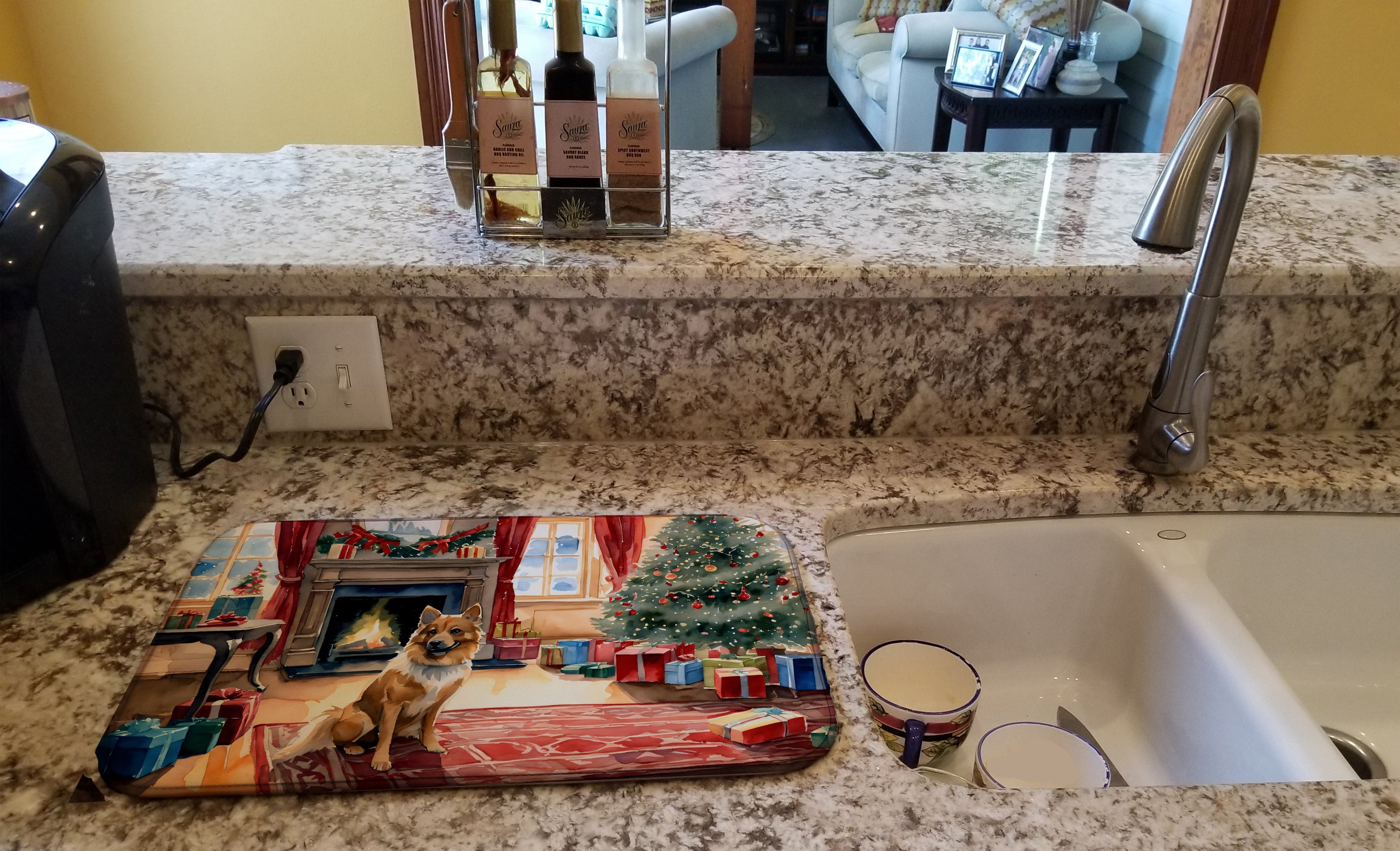 Finnish Spitz Cozy Christmas Dish Drying Mat