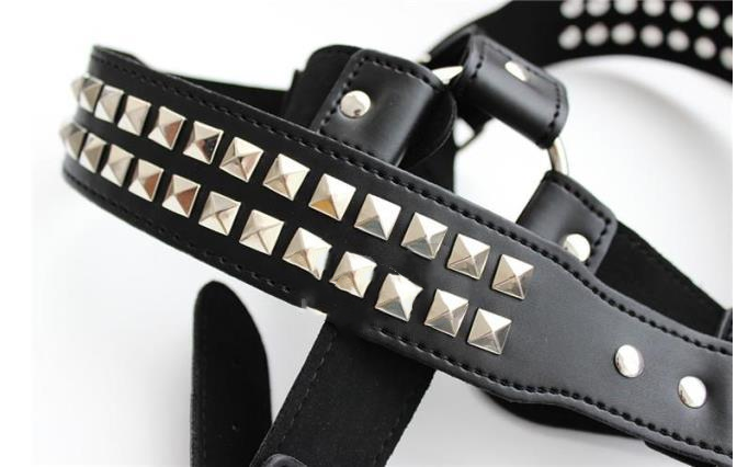 Black Leather Bondage Bodysuit with Steel Studs