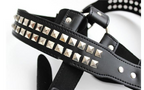 Black Leather Bondage Bodysuit with Steel Studs