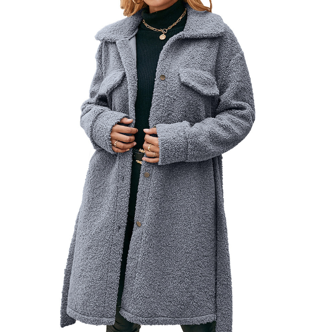 Belted Plush Mid-length Lapel Trench Coat