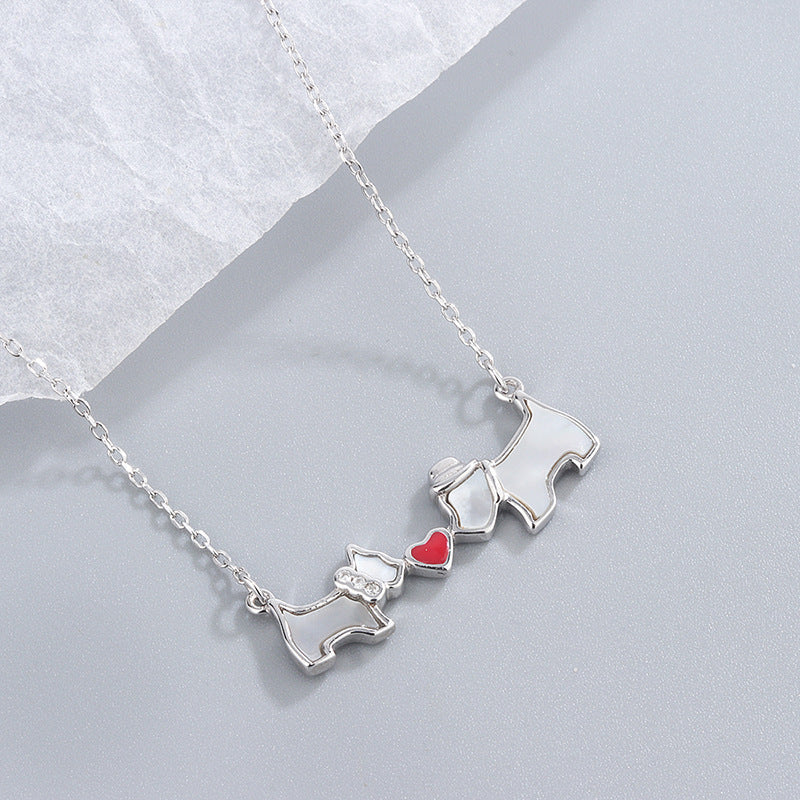 Mother-of-Pearl Dogs and Heart Necklace