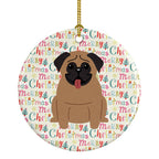 Merry Christmas Pug Brown Ceramic Ornament