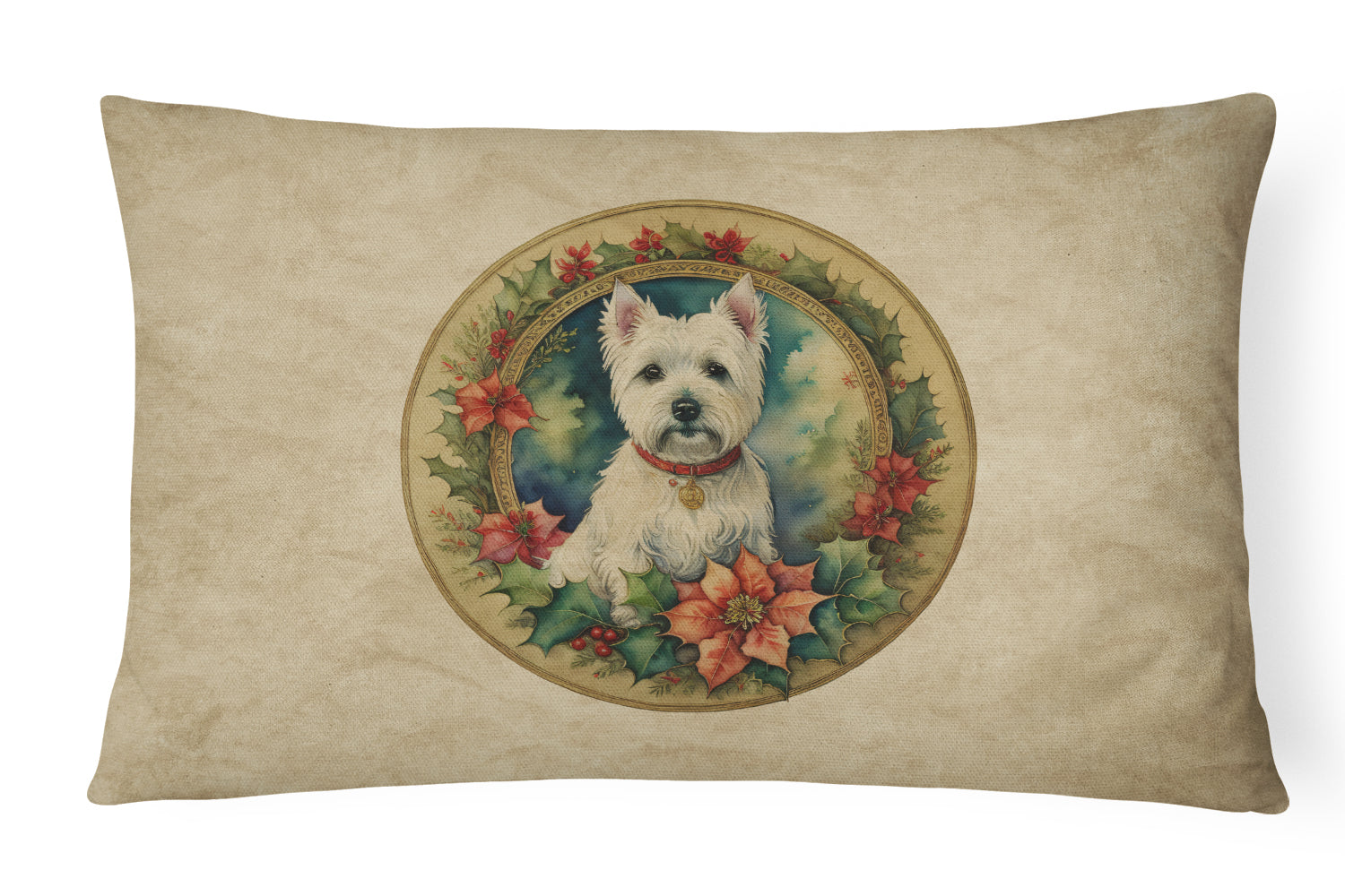 Westie Christmas Flowers Throw Pillow