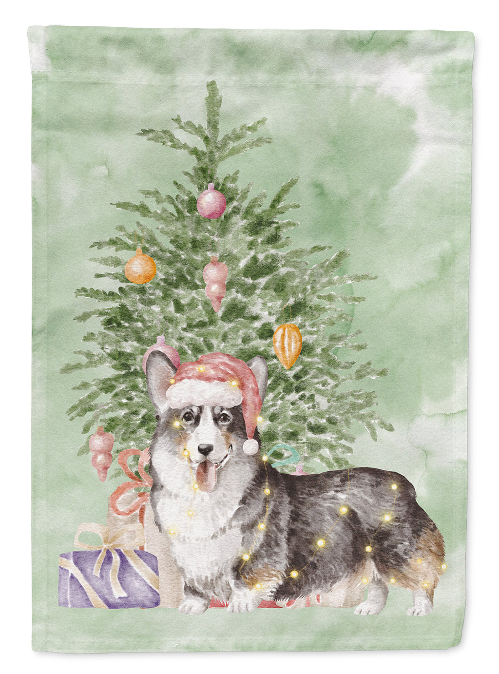 Corgi Pembroke Tricolor Christmas Presents and Tree Garden Flag