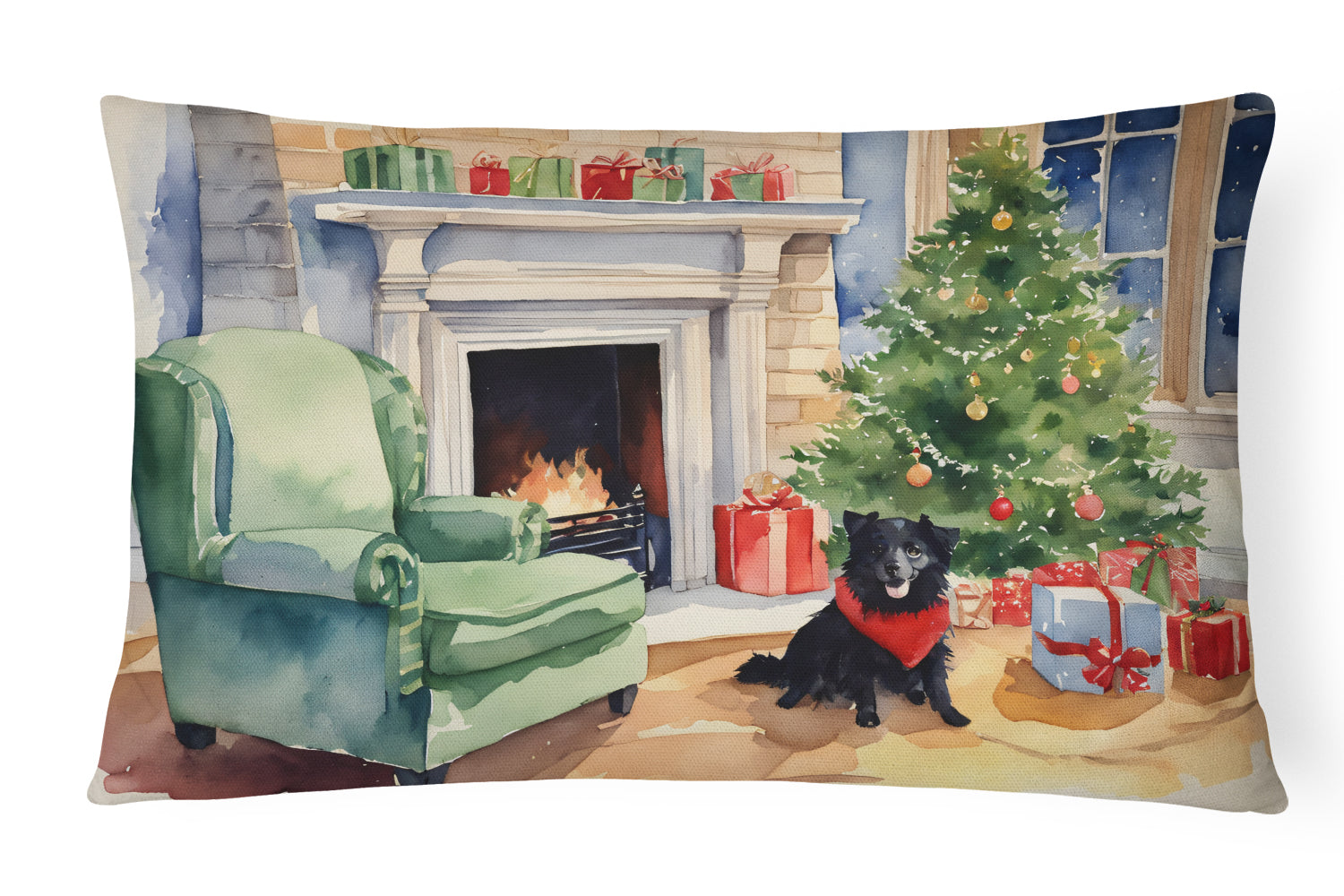 Schipperke Cozy Christmas Throw Pillow