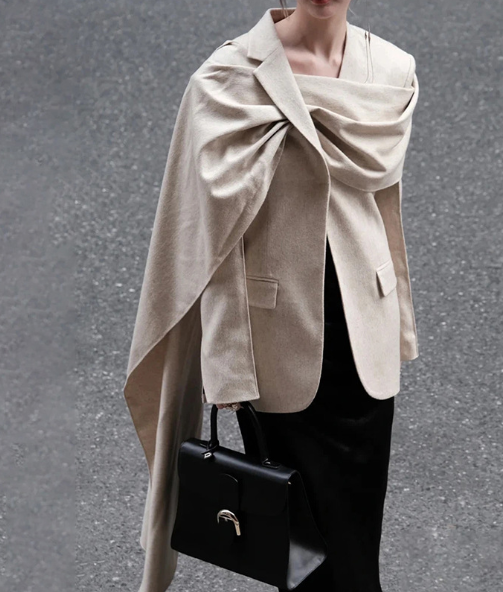 Long Collar Blazer with Versatile Scarf Design (One Set)
