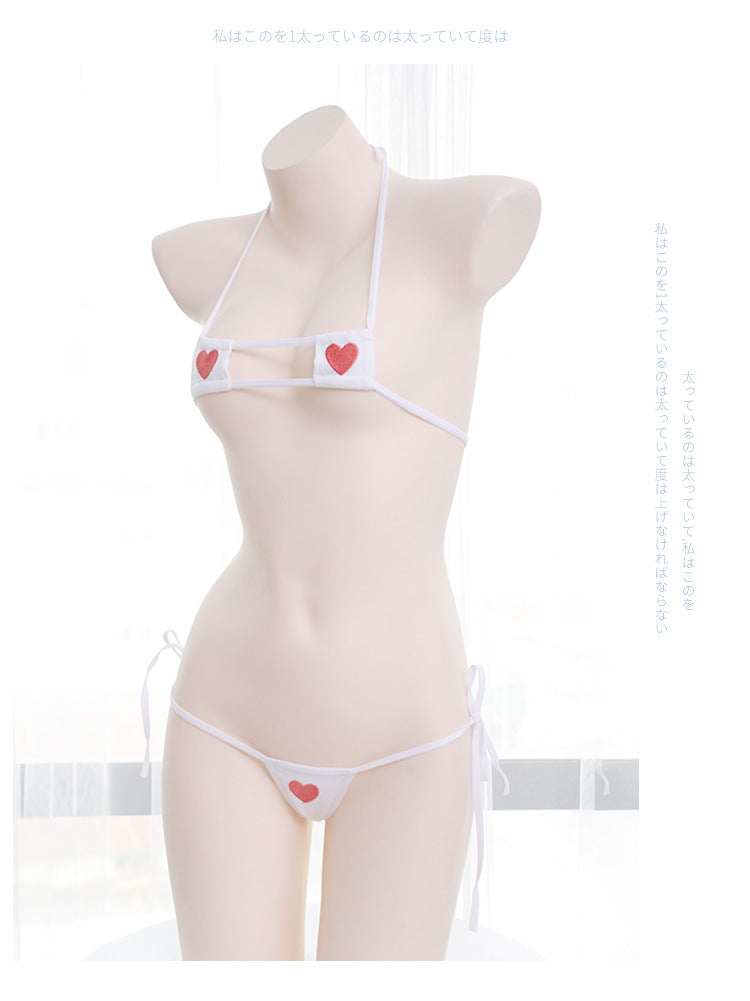 Women's Heart Embroidery Micro Bikini Lingerie Set