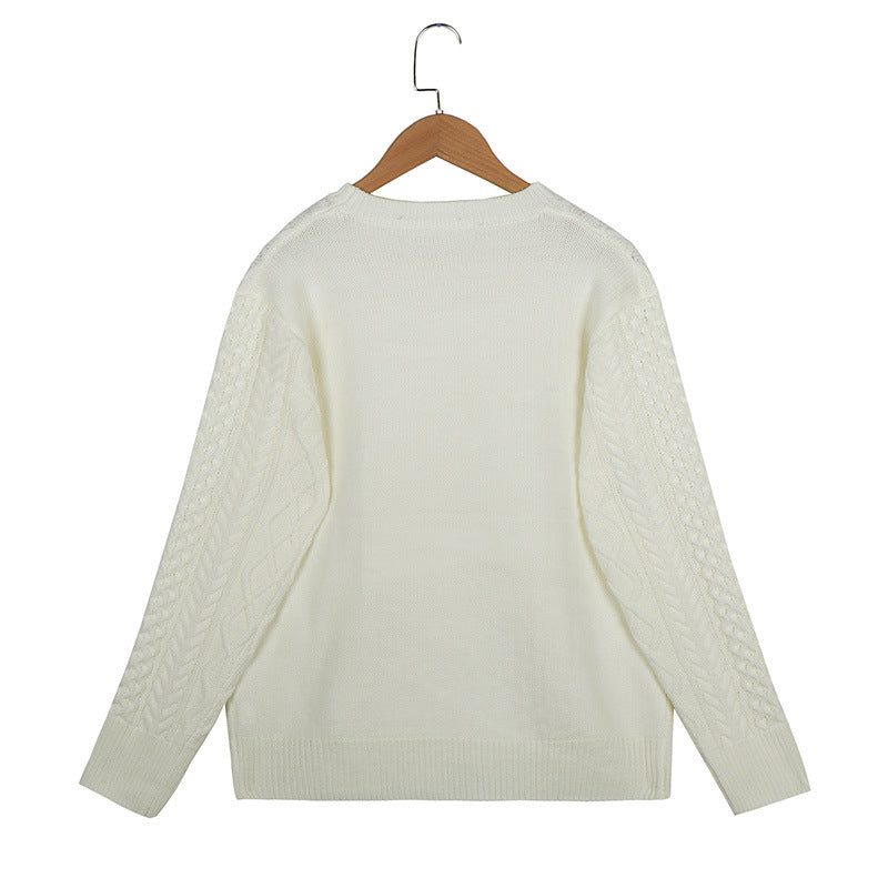 Retro Twisted Flower Sweater in Solid Knitwear Top