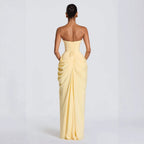 Tube Top Pleated Slit Maxi Dress