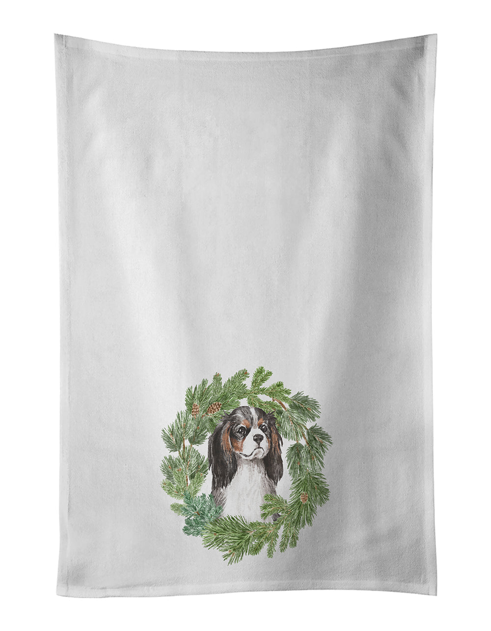Cavalier Spaniel Tricolor Christmas Wreath Kitchen Towel Set of 2