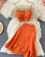 Cropped Top and High-Waisted Ruffle Skirt Set
