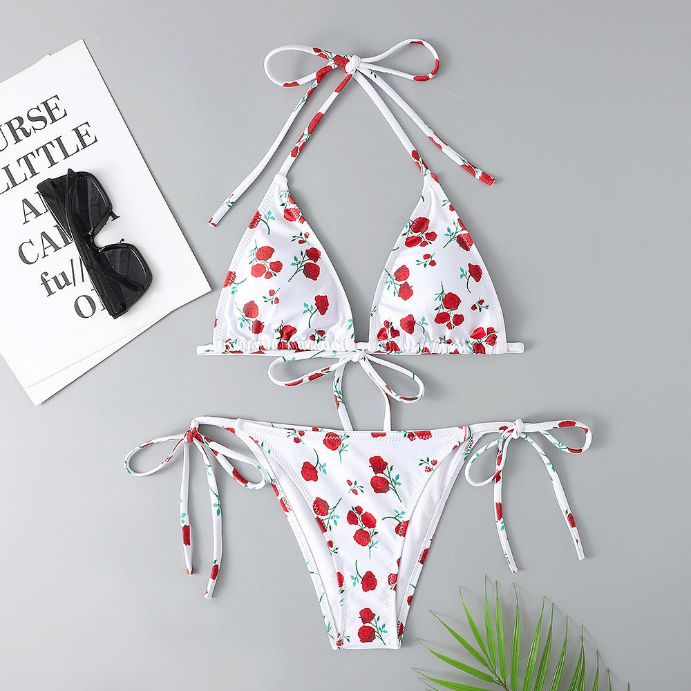 Dot Print Triangle Tie-Side Bikini Set