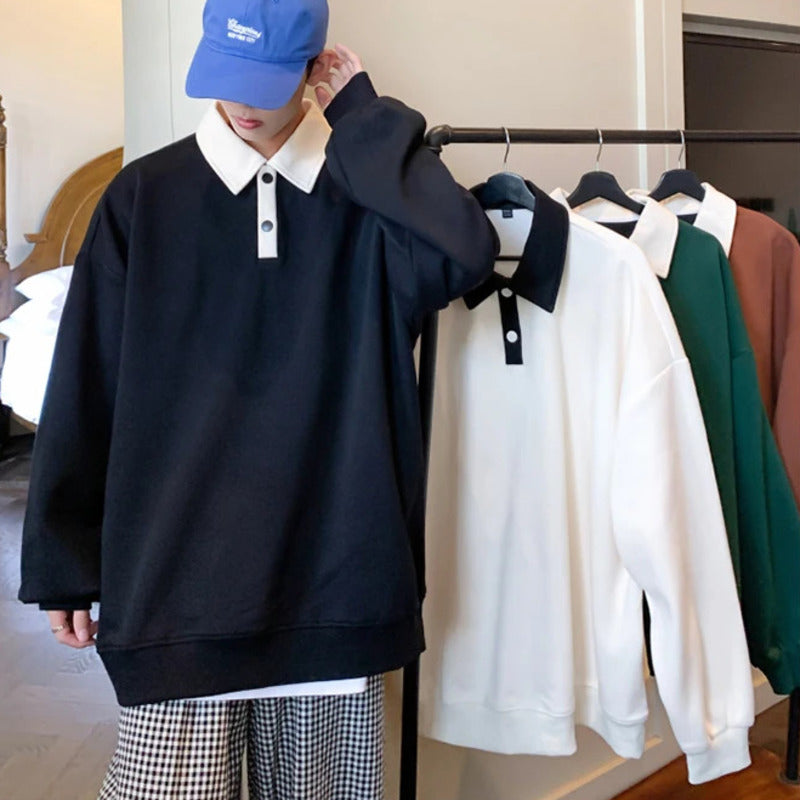 Oversized Autumn Lapel Hoodie for Men in Black/Green | Streetwear