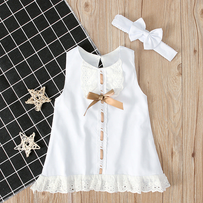 Summer Style Girls' Sleeveless Bow Dress Set
