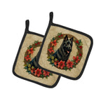 Belgian Sheepdog Christmas Flowers Pair of Pot Holders