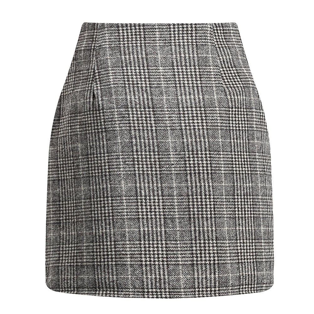 High-Waisted Plaid Pencil Wool Mini Skirt