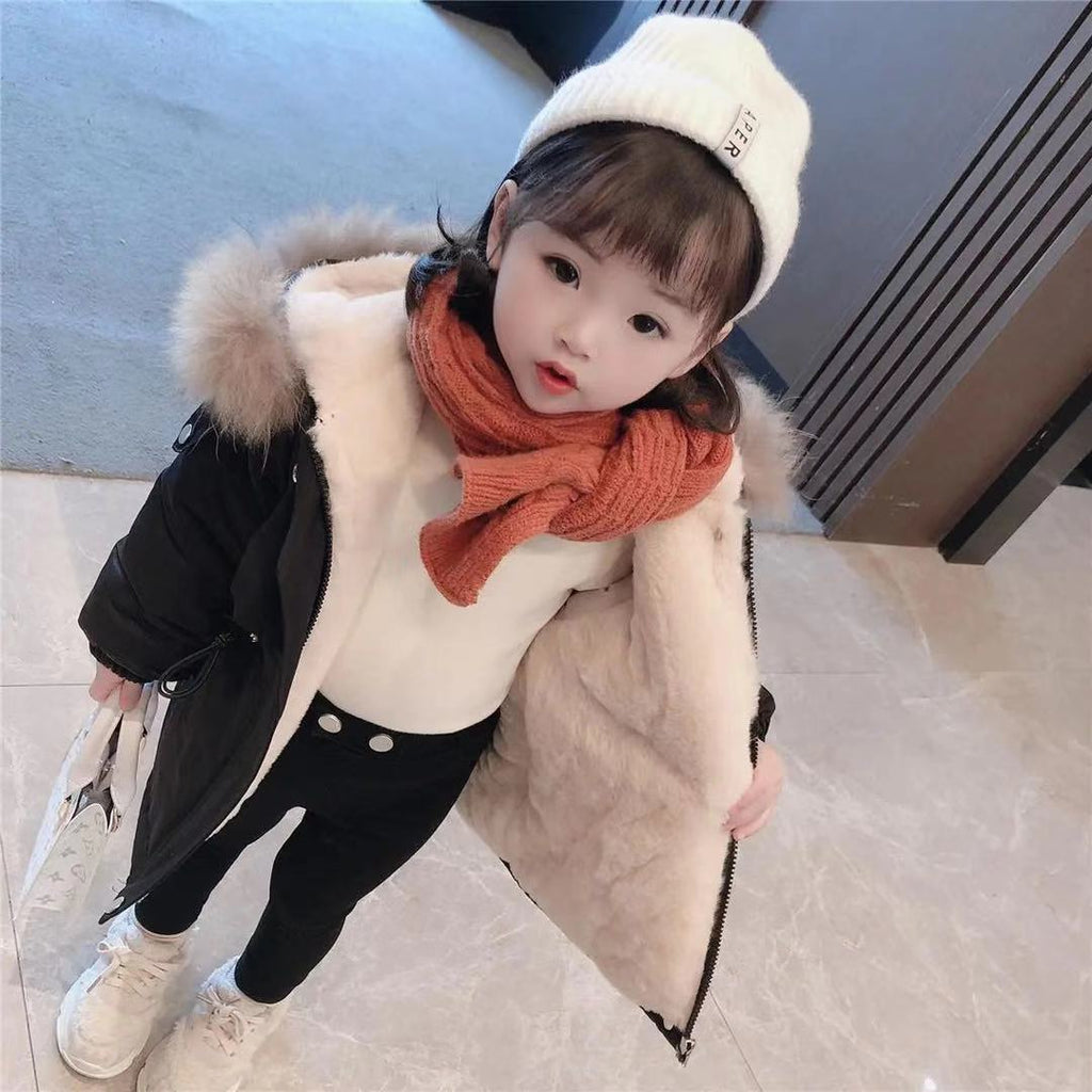 Mid-Length Cotton Wool Coat for Girls