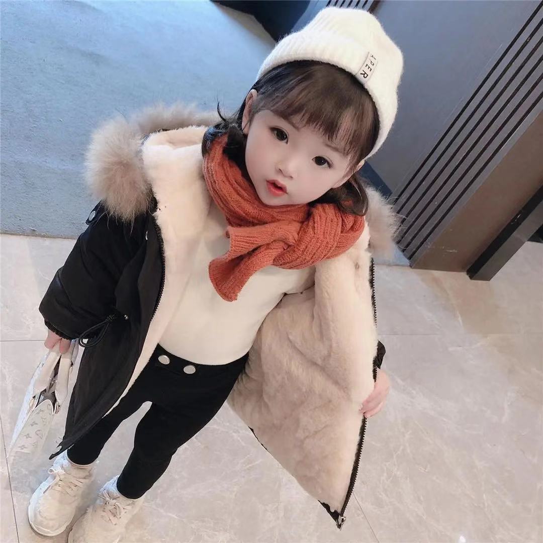 Mid-Length Cotton Wool Coat for Girls