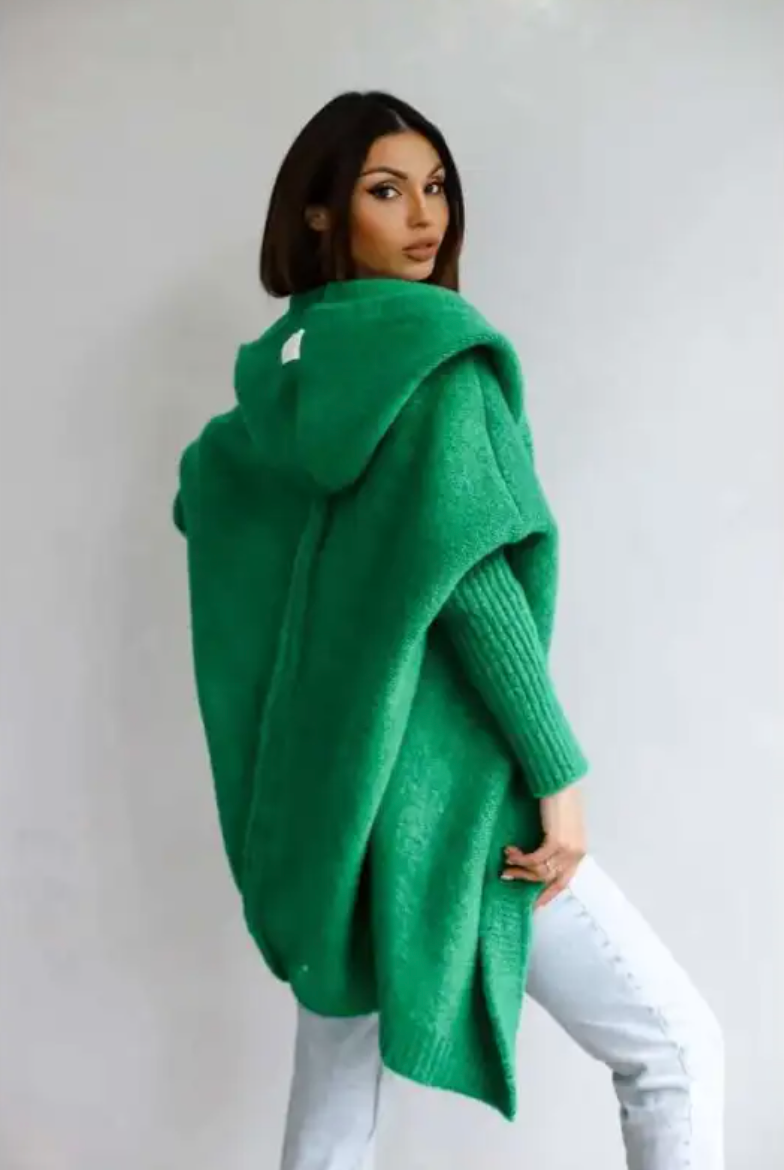 Hooded Patchwork Knit Sweater