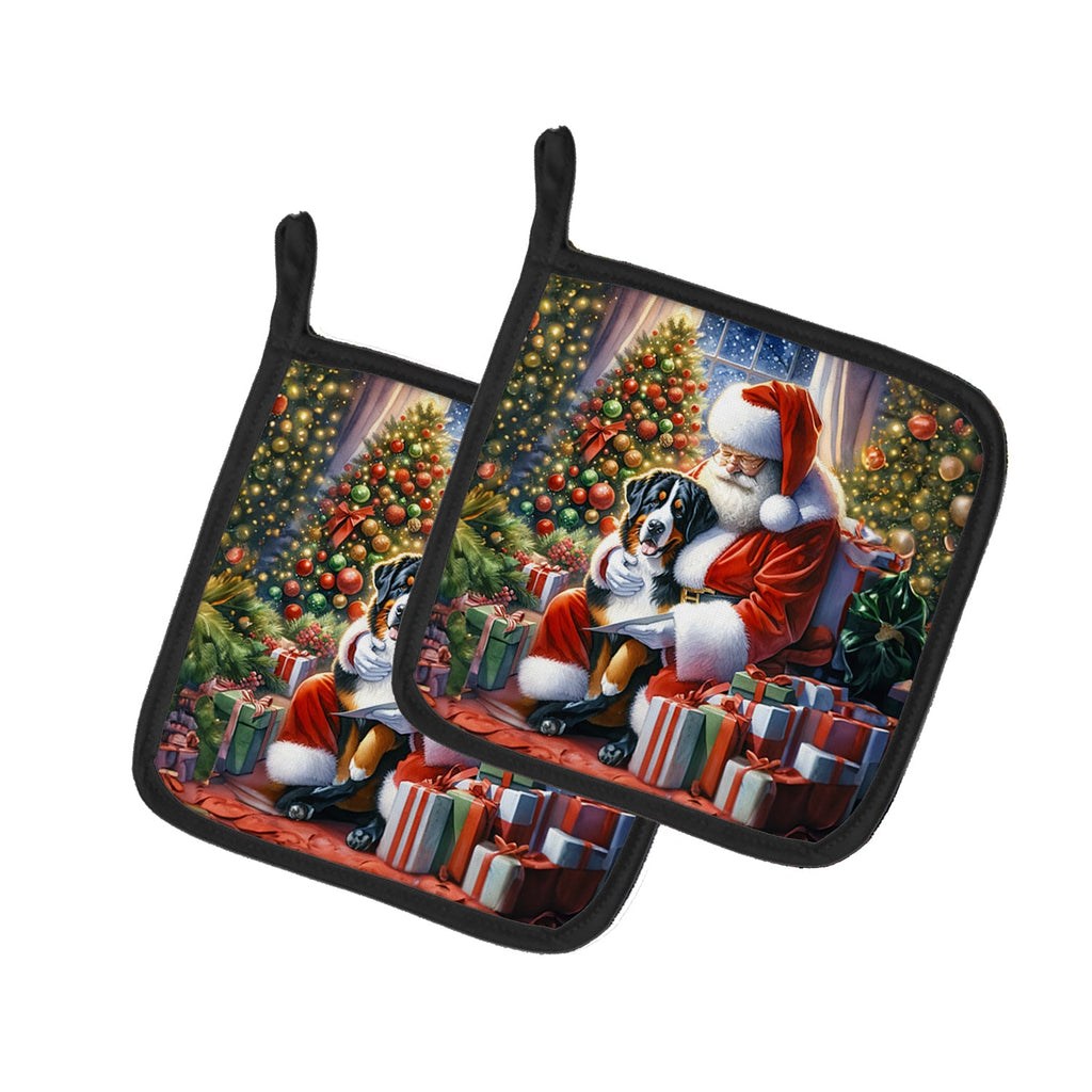 Greater Swiss Mountain Dog and Santa Claus Pair of Pot Holders