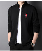 Men's Casual Embroidered Zip Jacket in Cotton