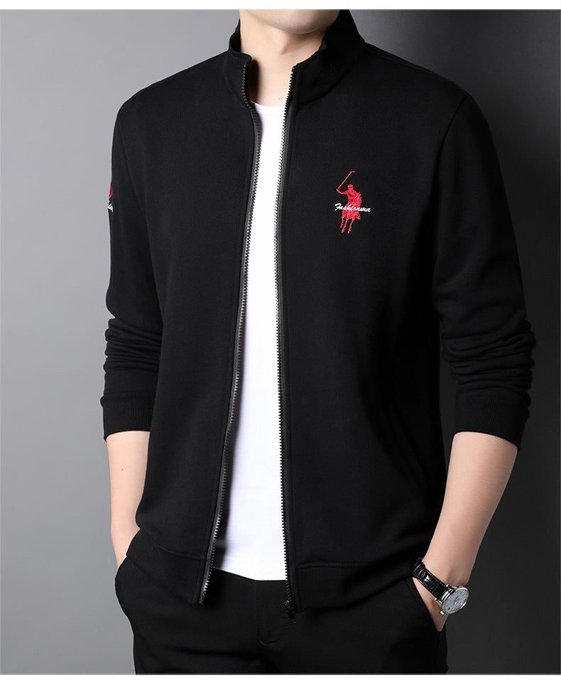 Men's Casual Embroidered Zip Jacket in Cotton