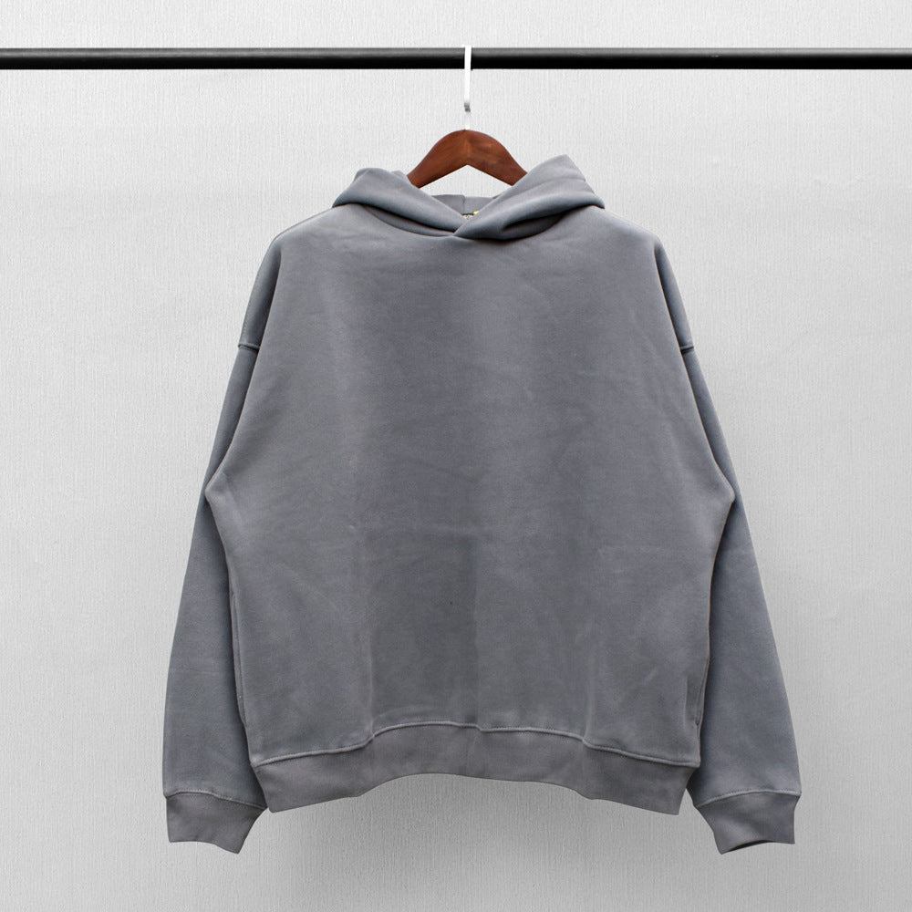 Classic Solid Color Plus Fleece Hooded Sweater for Men